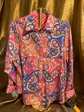 Ruby Rd. Women's Paisley Button-Up Blouse in Pink and Purple